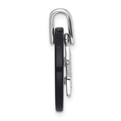 Sterling Silver Rhodium-plated Polished Onyx Circle with CZ Star Dangle Pendant