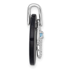Sterling Silver Rhodium-plated Polished Onyx Circle with Light Swiss Blue Topaz and CZ Hamsa Dangle Pendant
