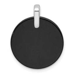 Sterling Silver Rhodium-plated Polished Onyx Circle and CZ Leaf Dangle Pendant