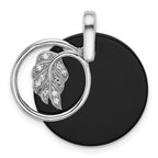 Sterling Silver Rhodium-plated Polished Onyx Circle and CZ Leaf Dangle Pendant