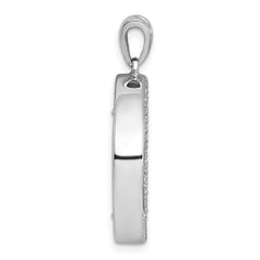 Sterling Silver Rhodium-plated Polished Onyx Circle and CZ Leaves Pendant