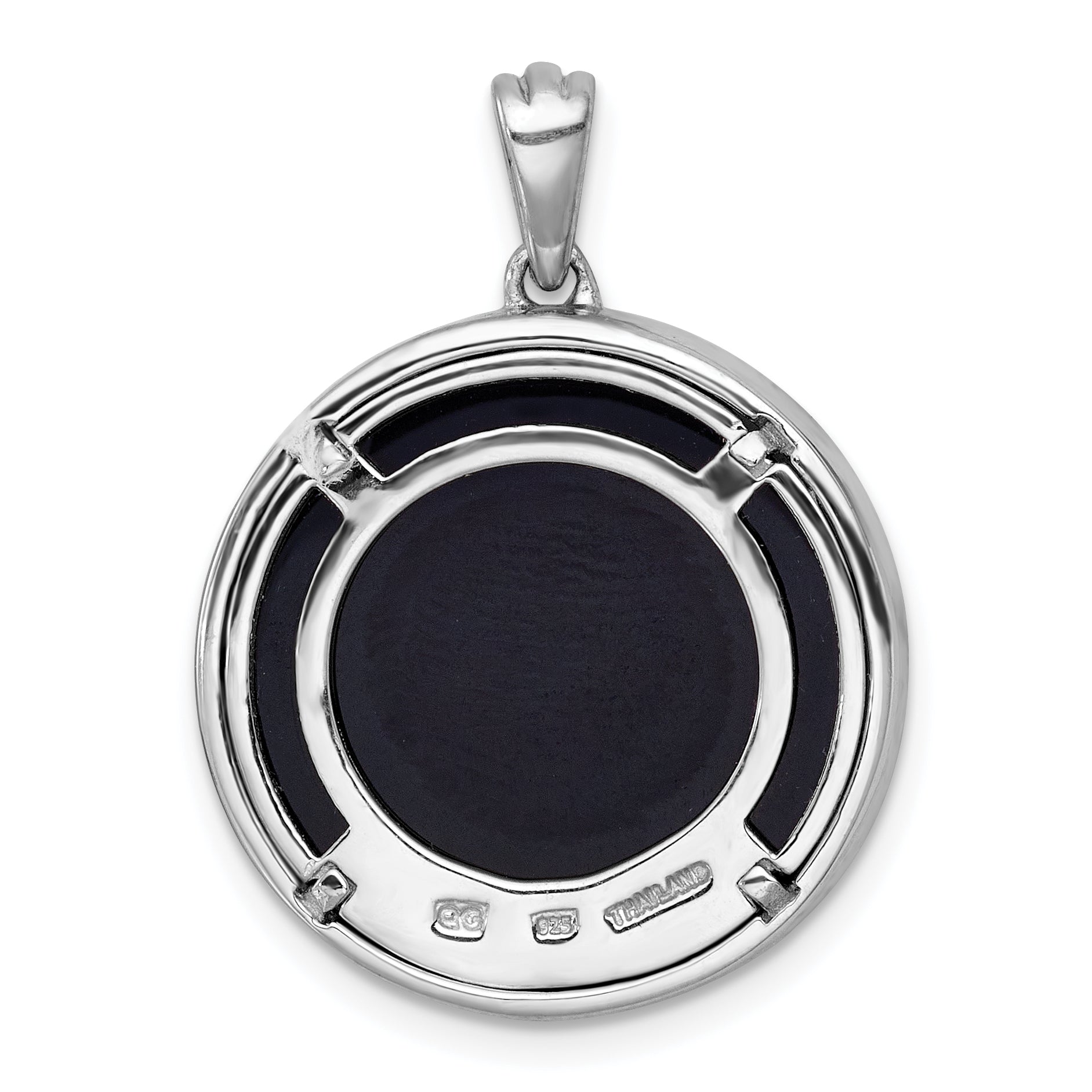 Sterling Silver Rhodium-plated Polished Onyx Circle and CZ Tree of Life Pendant