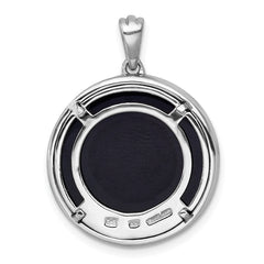 Sterling Silver Rhodium-plated Polished Onyx Circle and CZ Tree of Life Pendant