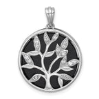 Sterling Silver Rhodium-plated Polished Onyx Circle and CZ Tree of Life Pendant