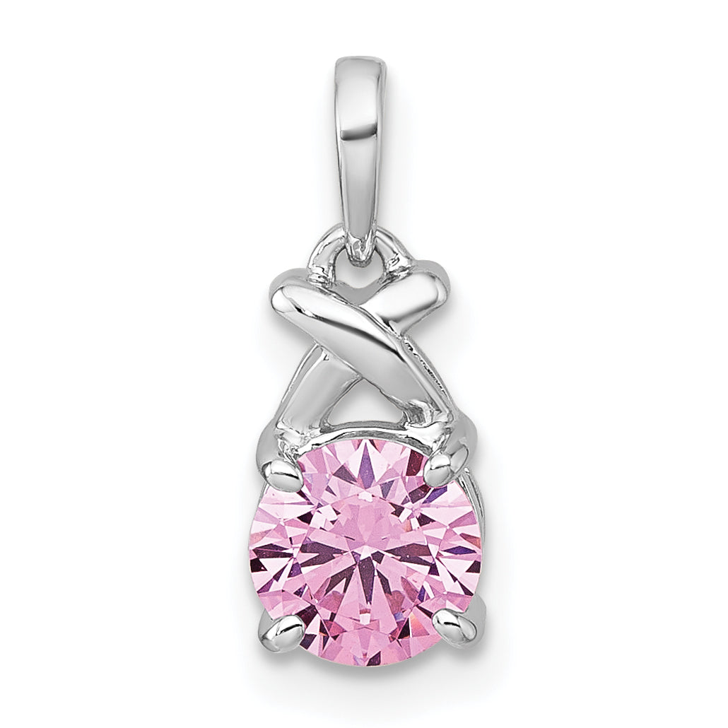 Sterling Silver Rhodium-plated Polished Round Pink CZ -X- Pendant Main image