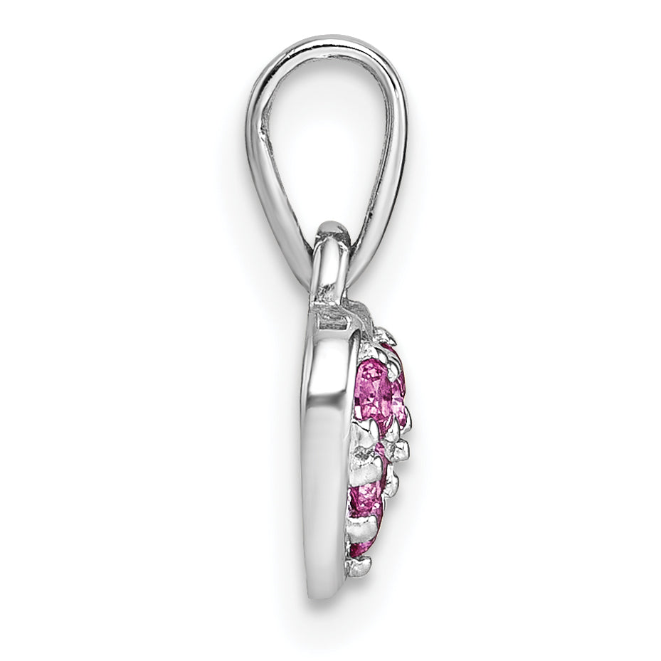 Sterling Silver Rhodium-plated Polished Pink CZ Heart Pendant