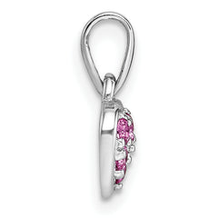 Sterling Silver Rhodium-plated Polished Pink CZ Heart Pendant