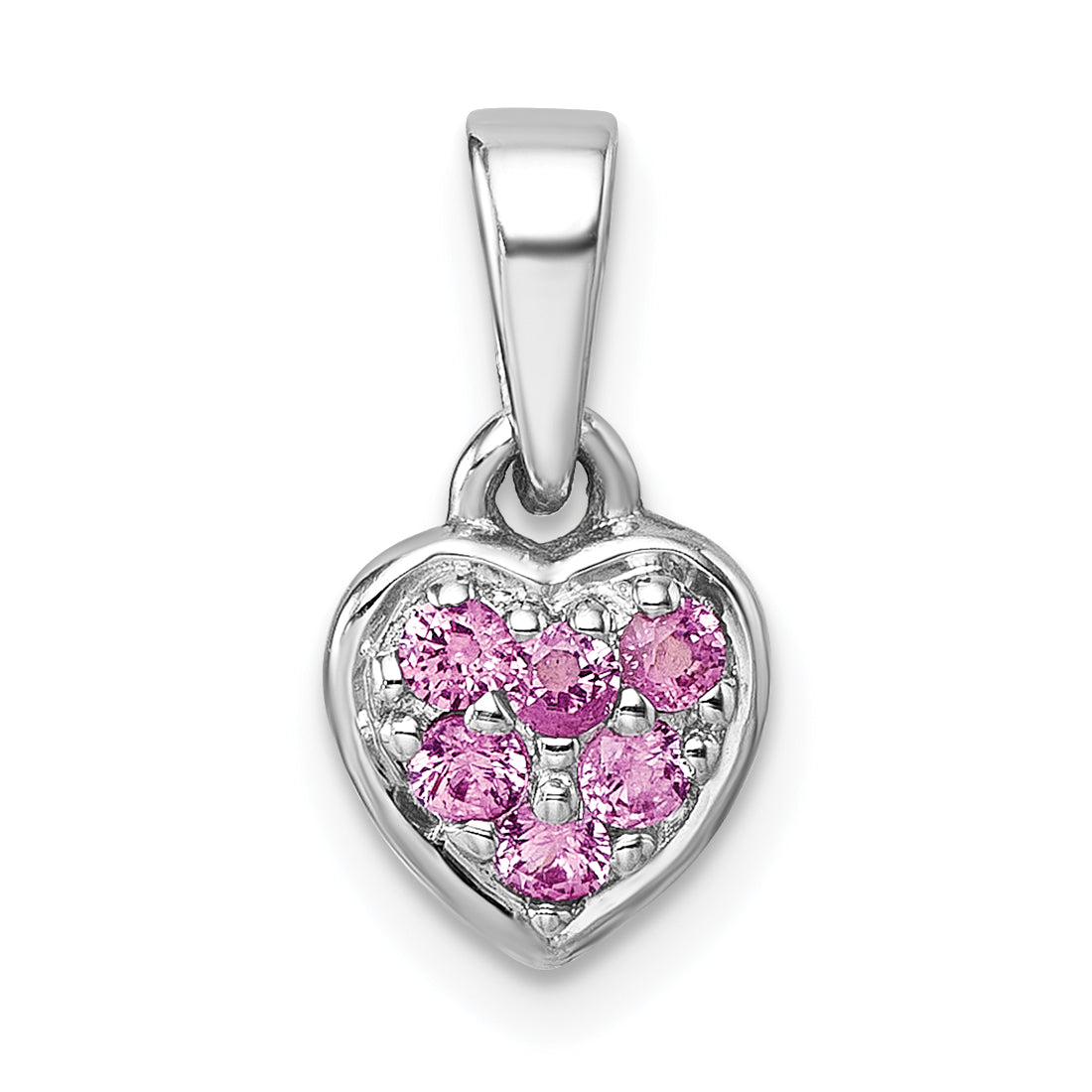 Sterling Silver Rhodium-plated Polished Pink CZ Heart Pendant Main image