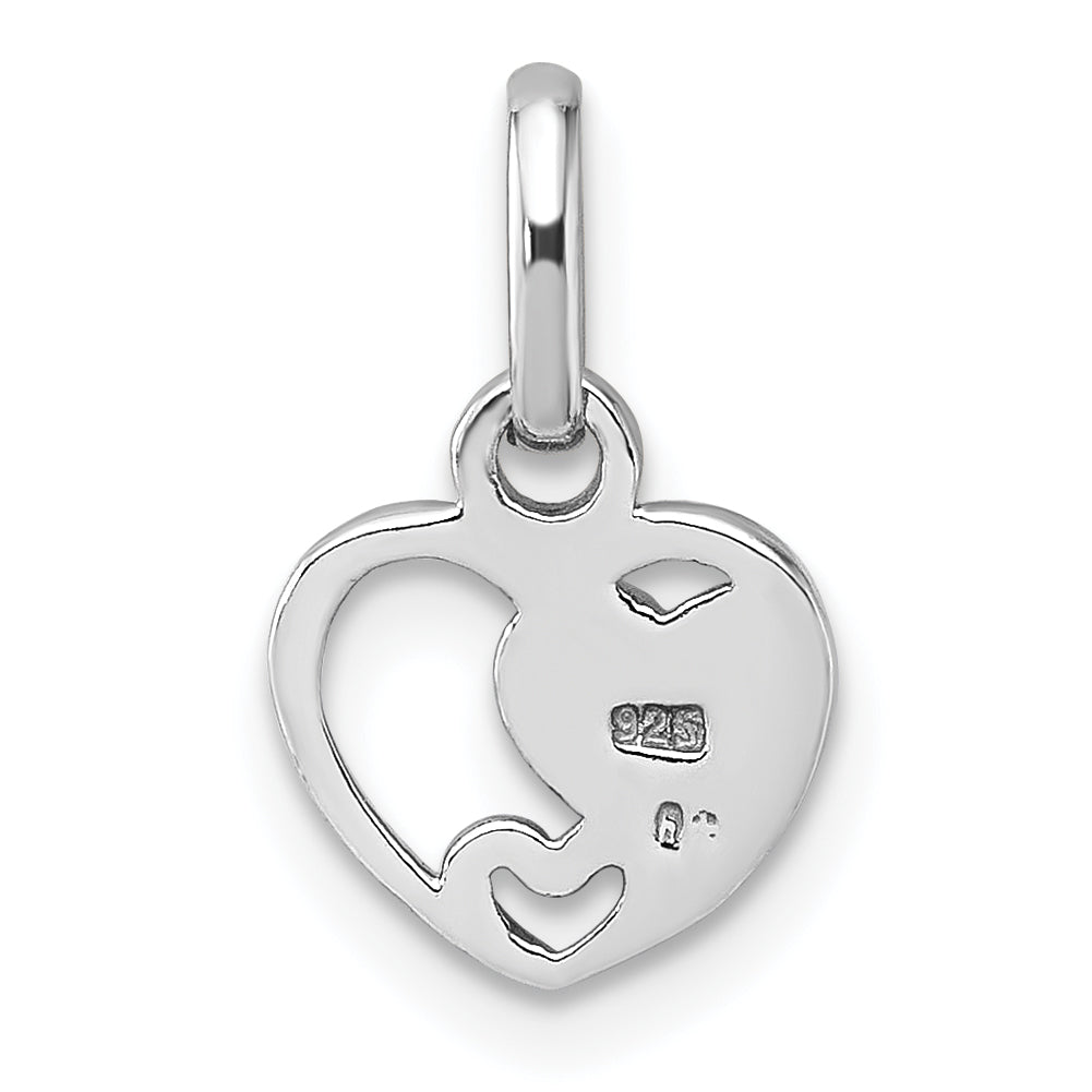 Sterling Silver Rhodium-plated Polished with Pink Enamel Triple Heart Charm Pendant