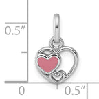 Sterling Silver Rhodium-plated Polished with Pink Enamel Triple Heart Charm Pendant