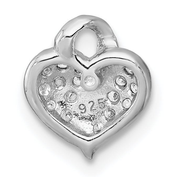 Sterling Silver Rhodium-plated Polished Pave CZ Heart Childrens Pendant