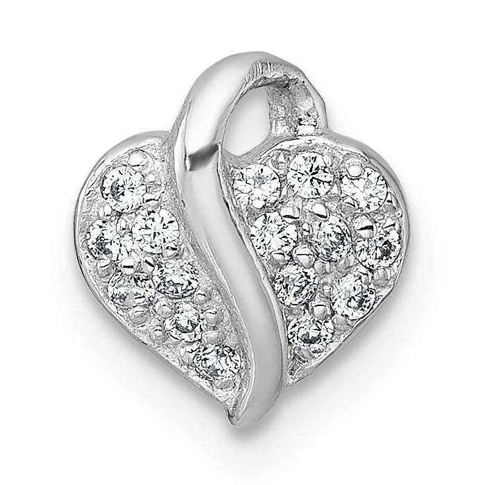 Sterling Silver Rhodium-plated Polished Pave CZ Heart Childrens Pendant