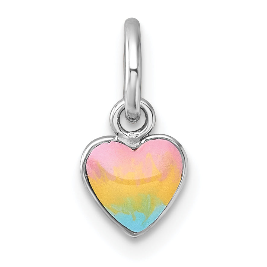 Sterling Silver Madi K Rhodium-plated Enameled Pastel Rainbow Heart Childrens Pendant