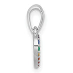 Sterling Silver Rhodium-plated Polished Rainbow Nano Crystals Open Heart Shape Childrens Pendant