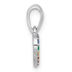 Sterling Silver Rhodium-plated Polished Rainbow Nano Crystals Open Heart Shape Childrens Pendant