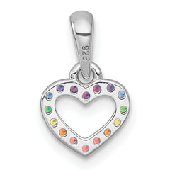 Sterling Silver Rhodium-plated Polished Rainbow Nano Crystals Open Heart Shape Childrens Pendant