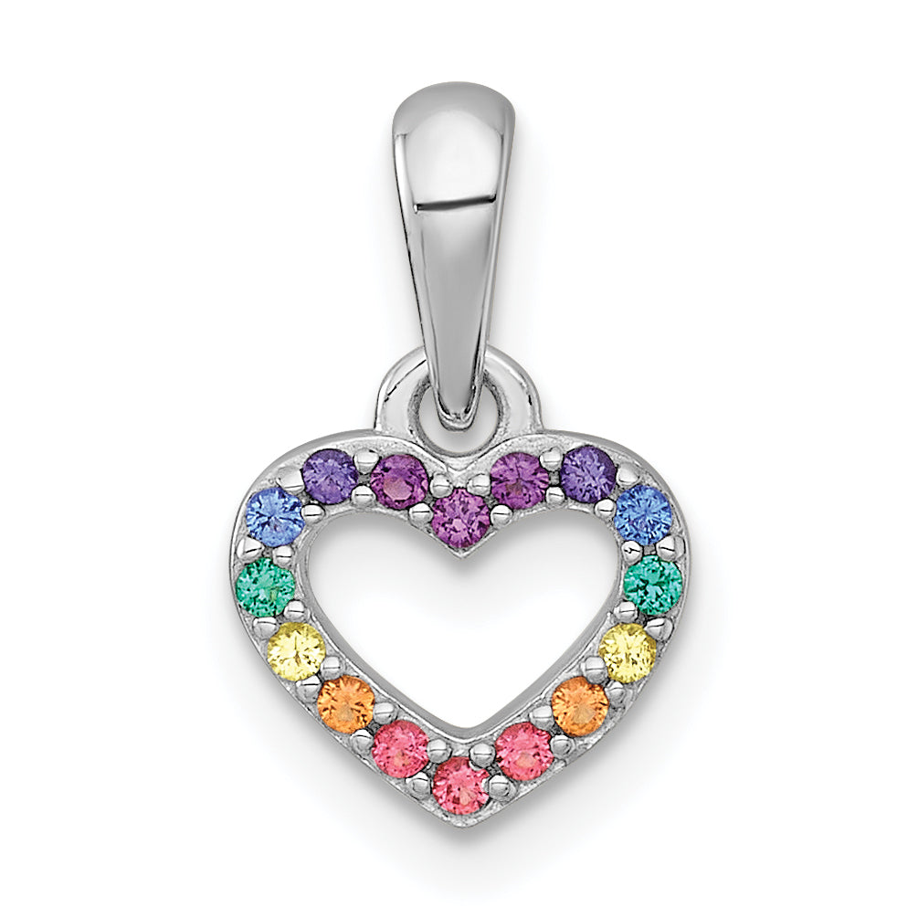 Sterling Silver Rhodium-plated Polished Rainbow Nano Crystals Open Heart Shape Childrens Pendant