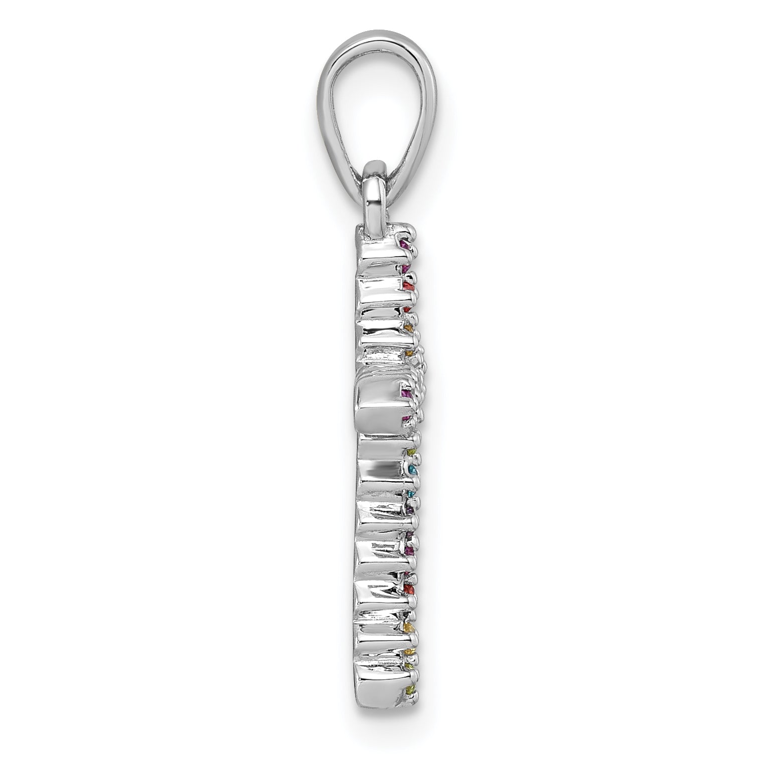 Sterling Silver Rhodium-plated Polished Multi-color CZ Cross Pendant Secondary image