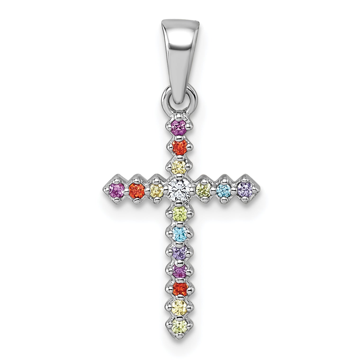 Sterling Silver Rhodium-plated Polished Multi-color CZ Cross Pendant Main image
