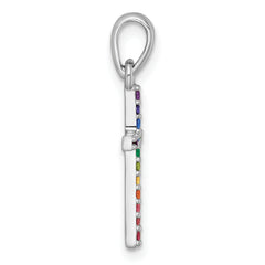 Sterling Silver Rhodium-plated Polished Rainbow Nano Crystals Childrens Cross Pendant