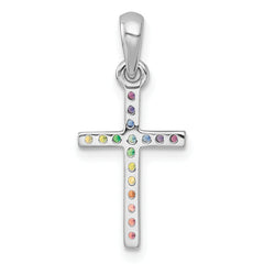 Sterling Silver Rhodium-plated Polished Rainbow Nano Crystals Childrens Cross Pendant