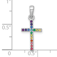 Sterling Silver Rhodium-plated Polished Rainbow Nano Crystals Childrens Cross Pendant