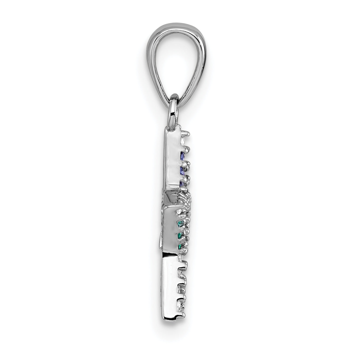 Sterling Silver Rhodium-plated Polished Rainbow Nano Crystals Star With Mini Star Dangle Childrens Pendant Secondary image
