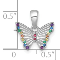Sterling Silver Rhodium-plated Polished Rainbow Nano Crystals Butterfly Childrens Pendant