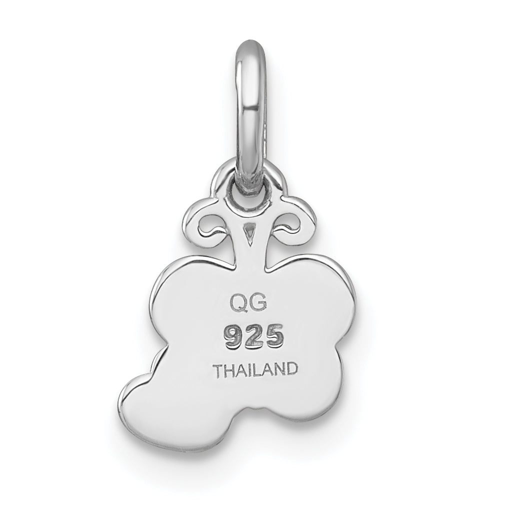 Sterling Silver Rhodium-plated Polished Green/Yellow/Orange/Red Enamel Butterfly And Heart Childrens Pendant