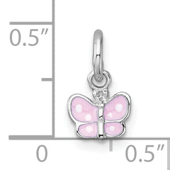 Sterling Silver Madi K Rhodium-plated Enameled Pink Butterfly Childrens Pendant