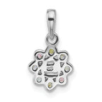 Sterling Silver Rhodium-plated Polished Green, Pink, Blue and Purple CZ and Freshwater Cultured Pearl Flower Pendant