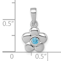 Sterling Silver Rhodium-plated Polished Blue CZ Flower Pendant