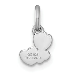 Sterling Silver Rhodium-plated Polished Orange/Red/Green Enamel Flower With Heart Childrens Pendant