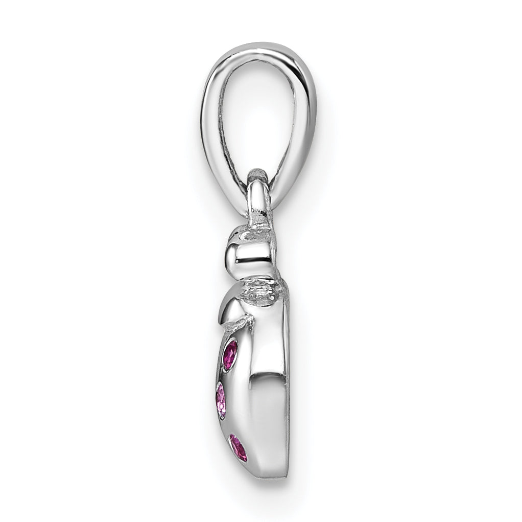 Sterling Silver Rhodium-plated Polished Pink And Red CZ Lady Bug Pendant