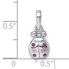 Sterling Silver Rhodium-plated Polished Pink And Red CZ Lady Bug Pendant