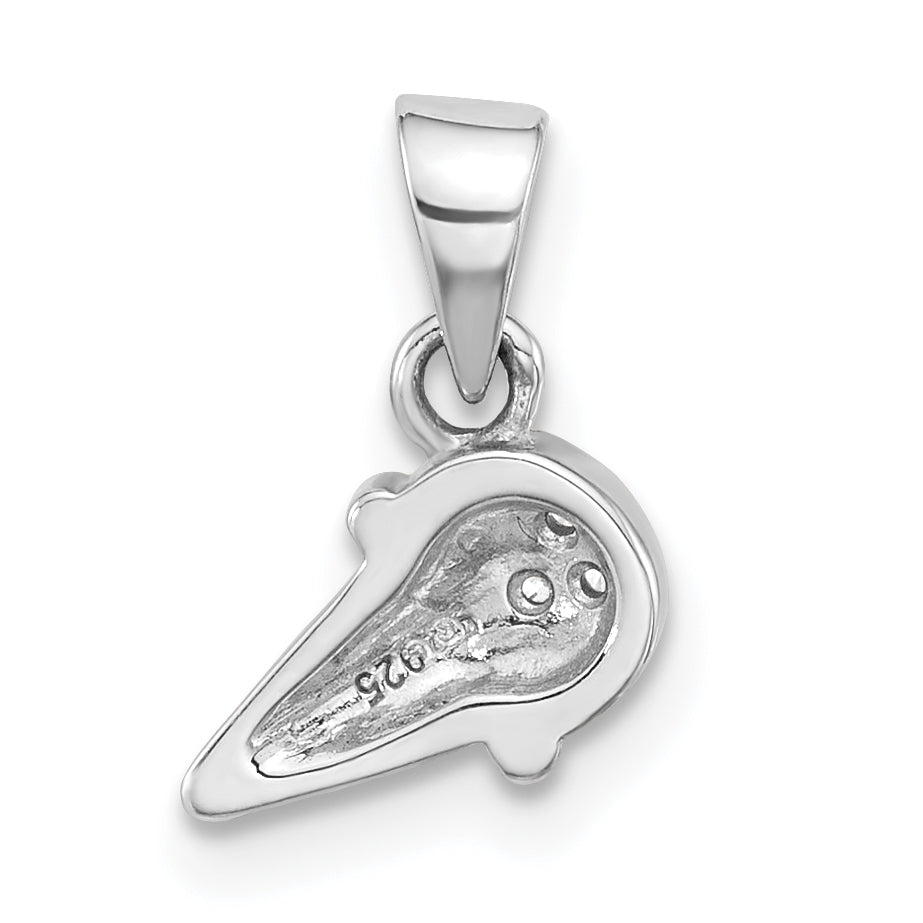 Sterling Silver Rhodium-plated Children's Pink and Brown Enamel with CZ Ice Cream Cone Pendant