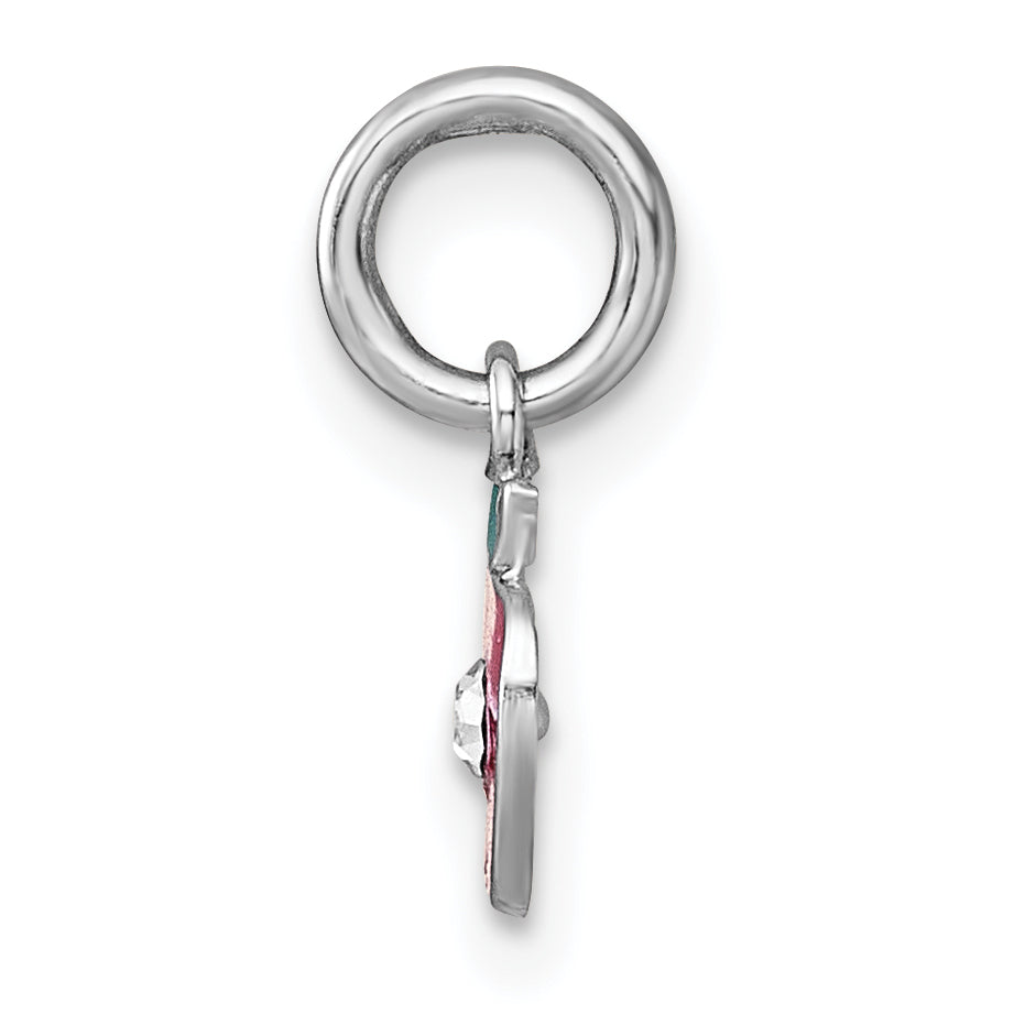 Sterling Silver Madi K Rhodium-plated Enameled Red Apple with Crystal Childrens Pendant