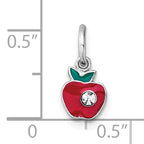 Sterling Silver Madi K Rhodium-plated Enameled Red Apple with Crystal Childrens Pendant