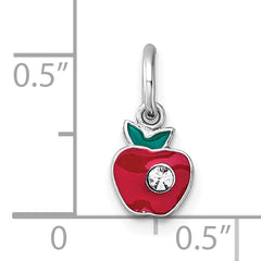 Sterling Silver Madi K Rhodium-plated Enameled Red Apple with Crystal Childrens Pendant