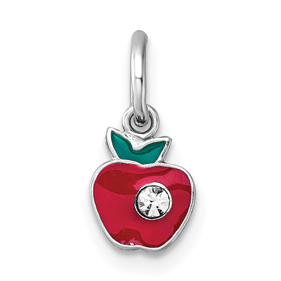 Sterling Silver Madi K Rhodium-plated Enameled Red Apple with Crystal Childrens Pendant Main image