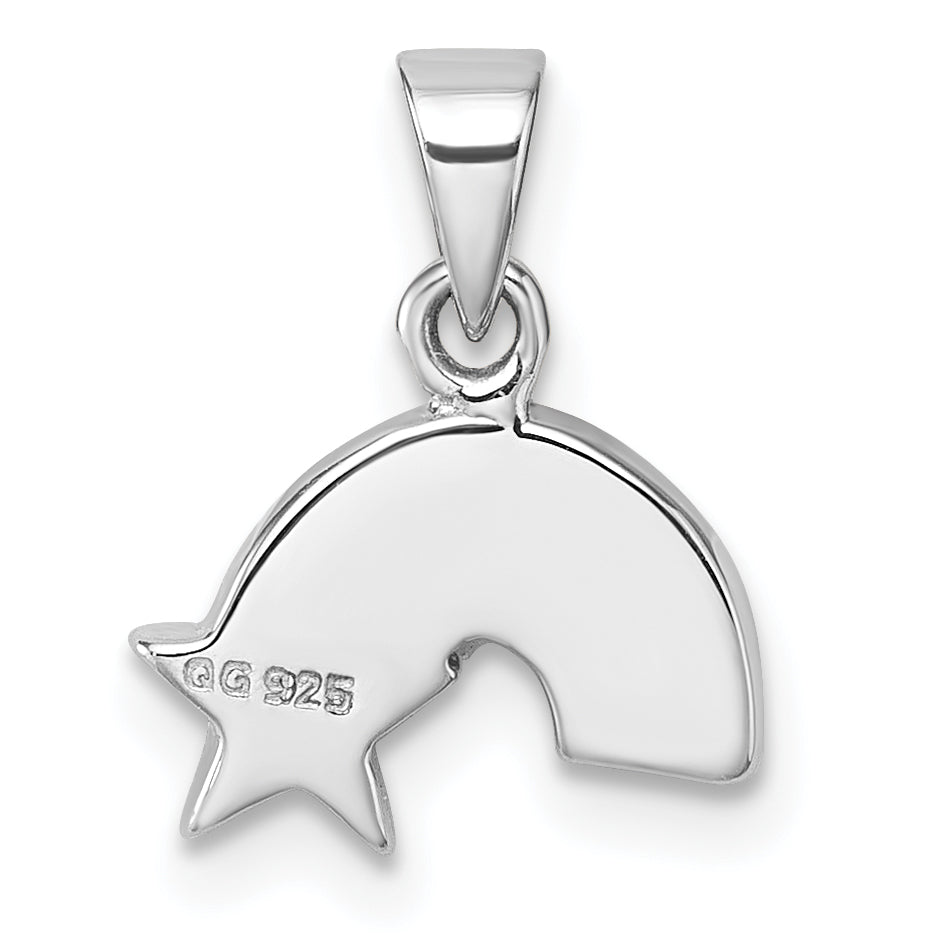 Sterling Silver Rhodium-plated Children's Multicolor Enamel Rainbow with Star Pendant