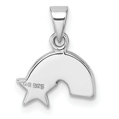 Sterling Silver Rhodium-plated Children's Multicolor Enamel Rainbow with Star Pendant