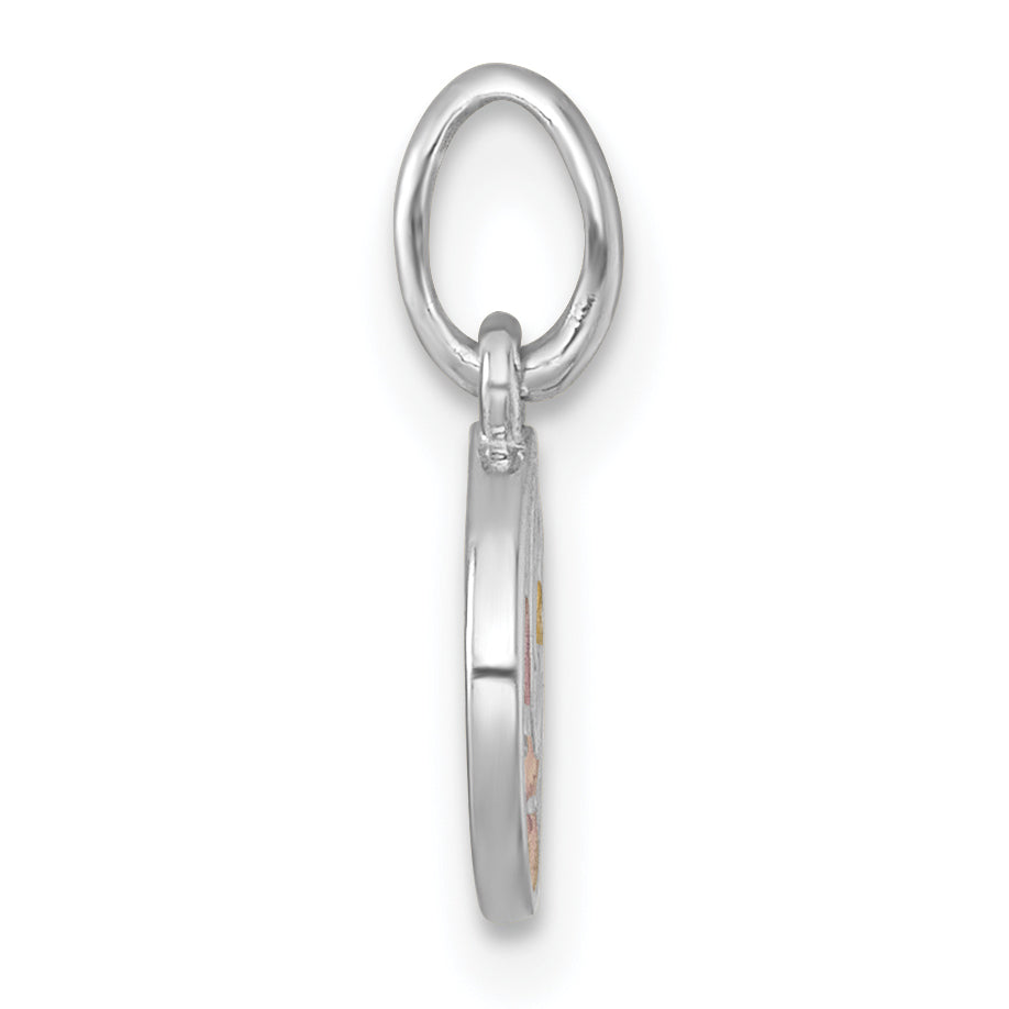 Sterling Silver Rhodium-plated Polished Pink and Yellow Enamel Moon and Star Childrens Pendant