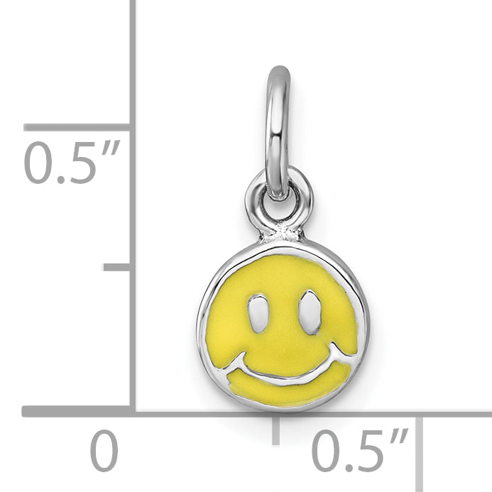 Sterling Silver Madi K Rhodium-plated Enameled Yellow Smiley Face Childrens Pendant