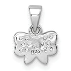 Sterling Silver Rhodium-plated Children's Pink CZ with Pink and White Enamel Bow Pendant
