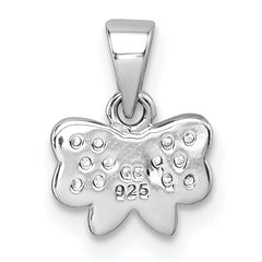 Sterling Silver Rhodium-plated Children's Pink CZ with Pink and White Enamel Bow Pendant