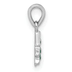 Sterling Silver Rhodium-plated Children's Green Enamel Christmas Tree with Hearts Pendant