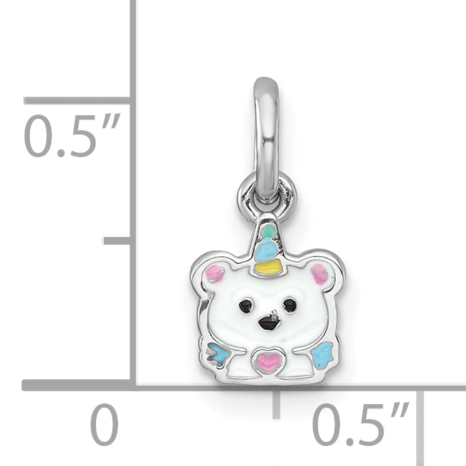 Sterling Silver Rhodium-plated Polished White and Rainbow Enamel Unicorn Polar Bear Childrens Pendant