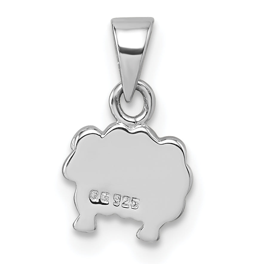Sterling Silver Rhodium-plated Children's White and Pink Enamel Sheep with Heart Pendant