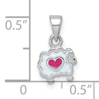 Sterling Silver Rhodium-plated Children's White and Pink Enamel Sheep with Heart Pendant